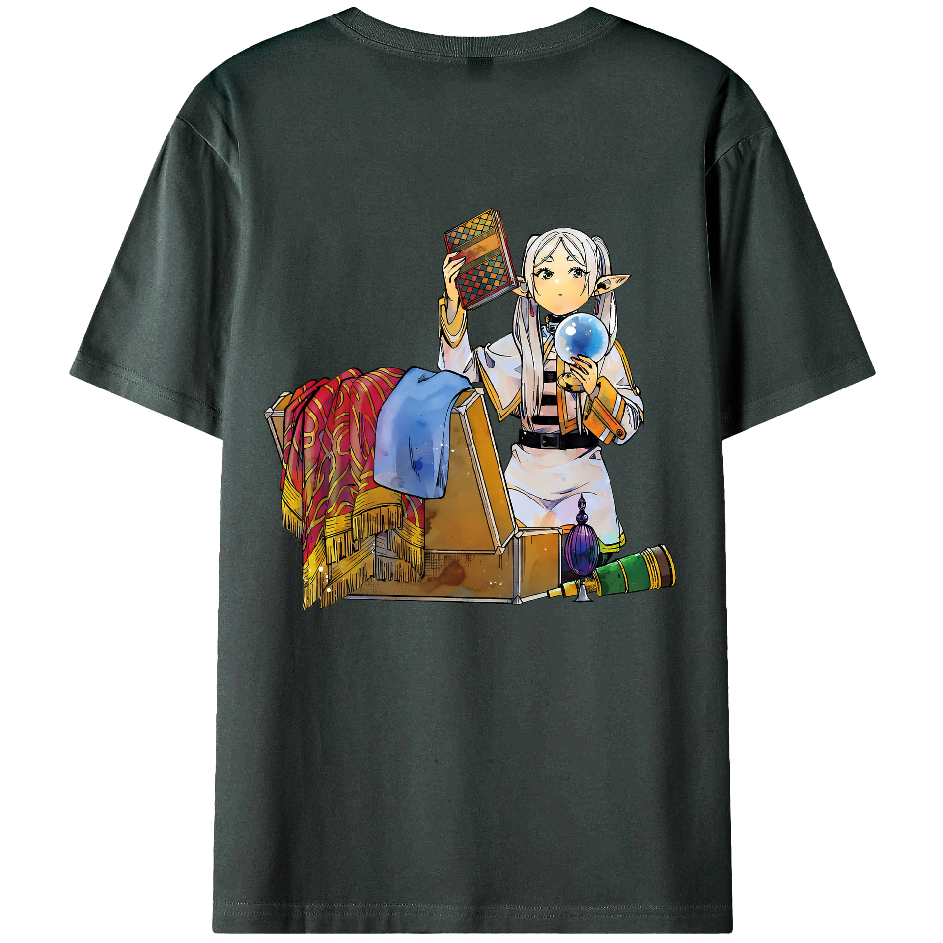 （画像用） 葬送のフリーレン Frieren 綿100％ メンズ半袖Tシャツ（バックプリント） 通気性